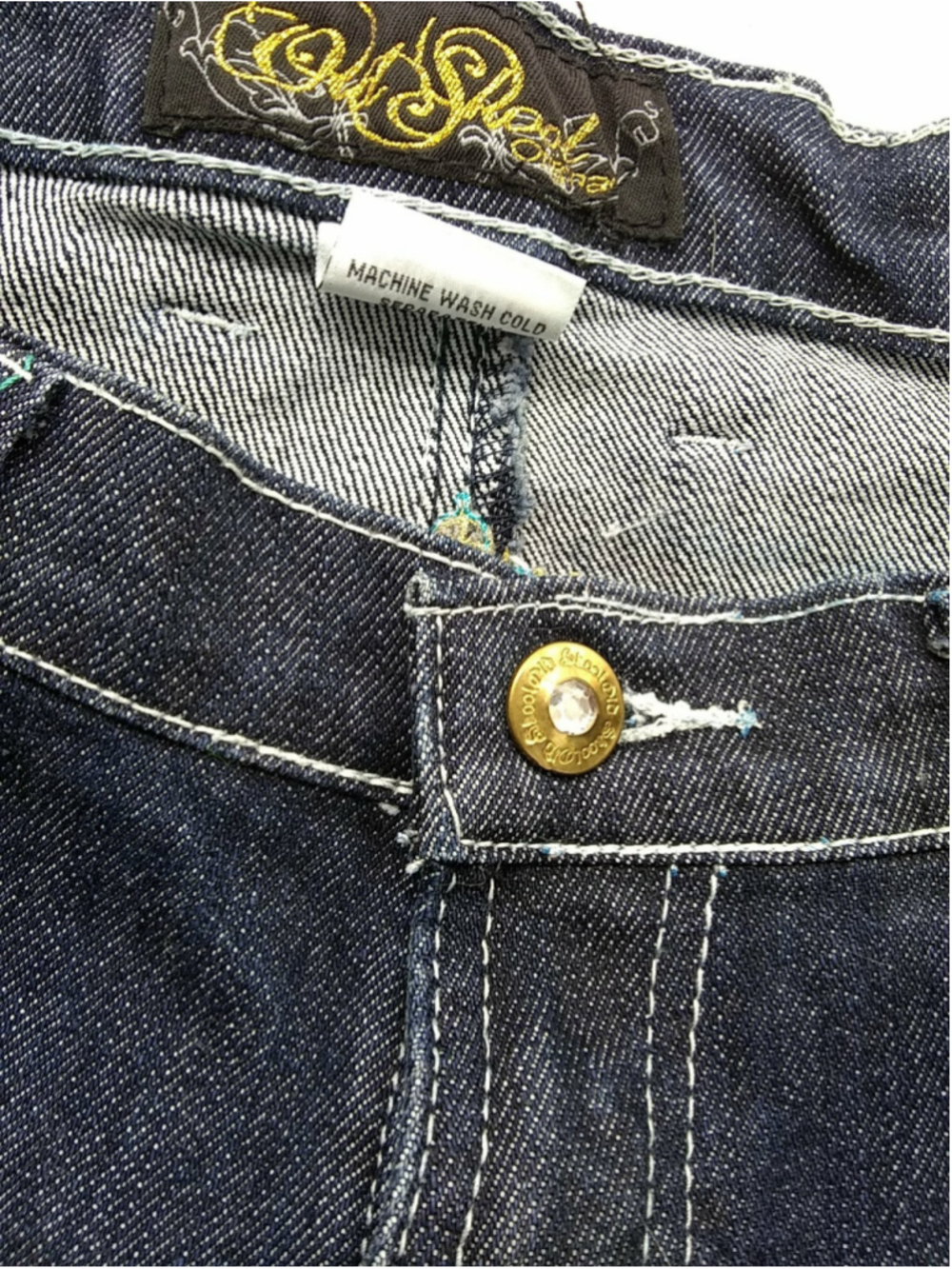 OLD SKOOL Womens Juniors Denim Jeans SIZE 15 Embellished Teal & Gray Stitching - Picture 8 of 12